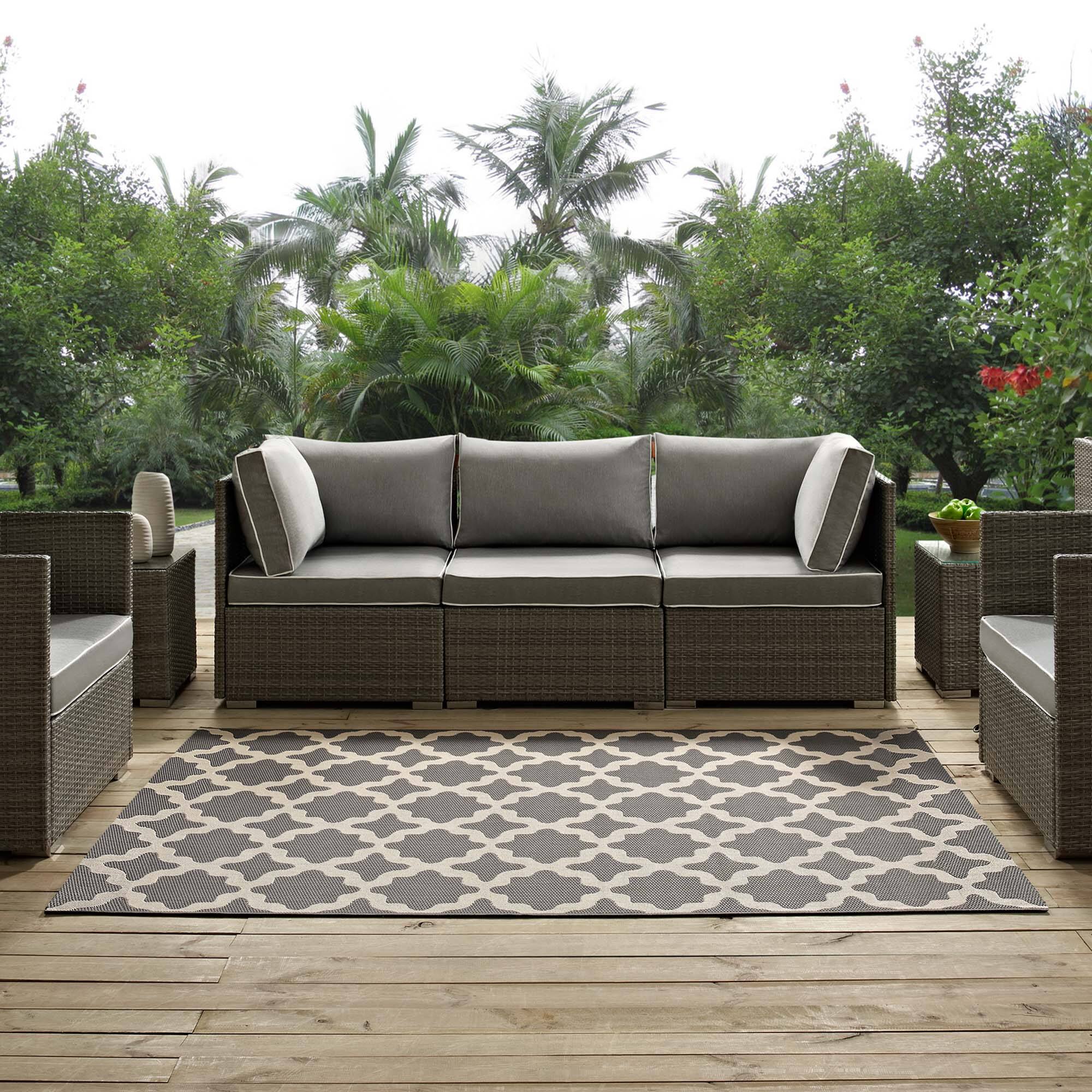 Back. Modway - Cerelia Moroccan Trellis Indoor and Outdoor Area Rug - Gray and Beige.