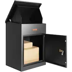 Front. VEVOR - Package Delivery Boxes for Outside, Extra Large Mailbox with Coded Lock, Galvanized Steel Wall Mounted Mailboxes - Black.