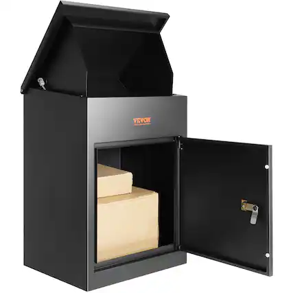 Front. VEVOR - Package Delivery Boxes for Outside, Extra Large Mailbox with Coded Lock, Galvanized Steel Wall Mounted Mailboxes - Black.