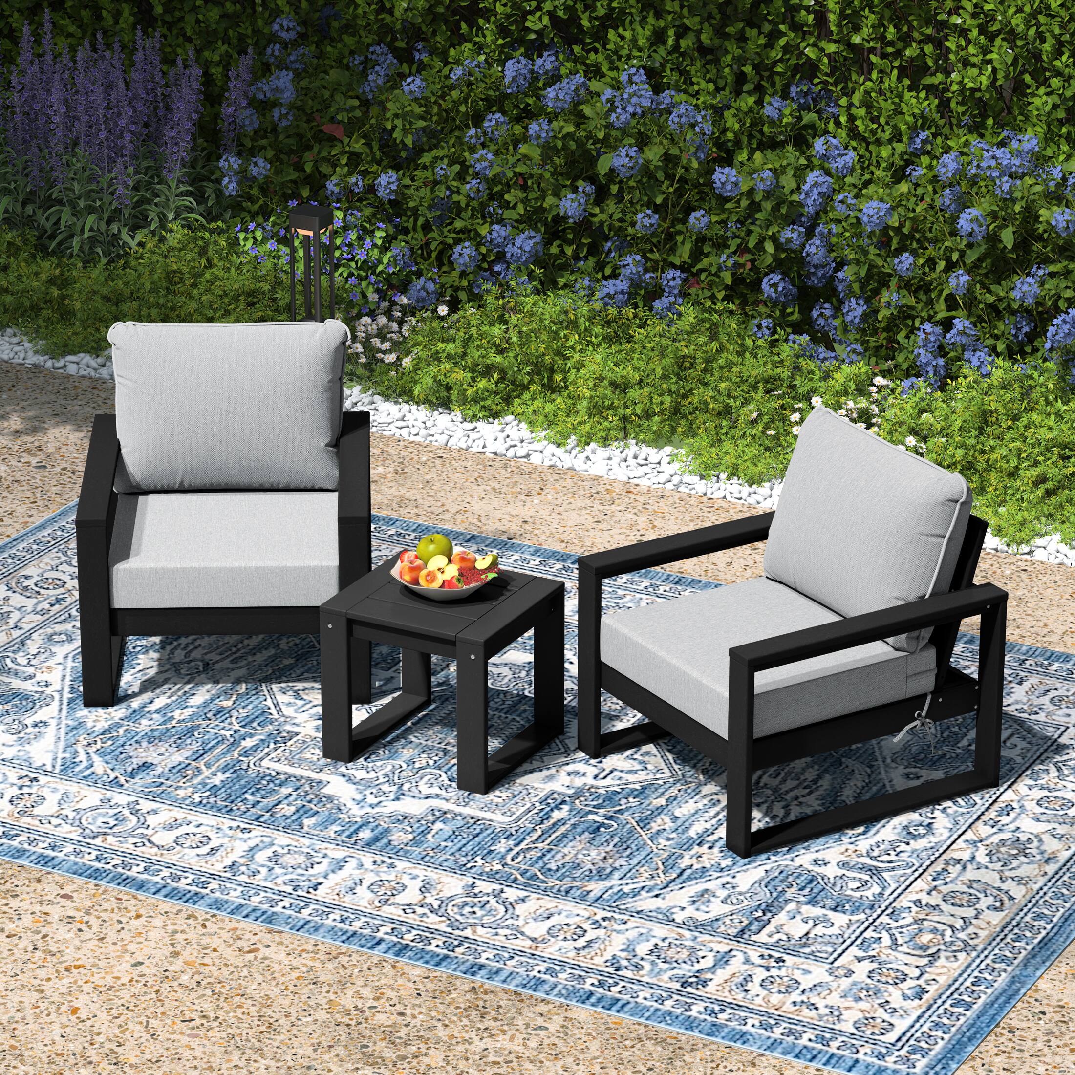 Angle. WestinTrends - WestinTrends Montara Outdoor Modern 3-Piece HDPE Patio Sofa Set with Side Table - Light Gray.