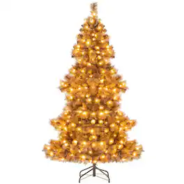 Costway - 6 FT Artificial Christmas Tree with 200 LED Lights, 493 Branch Tips, 52 Pine Cones - Chocolate