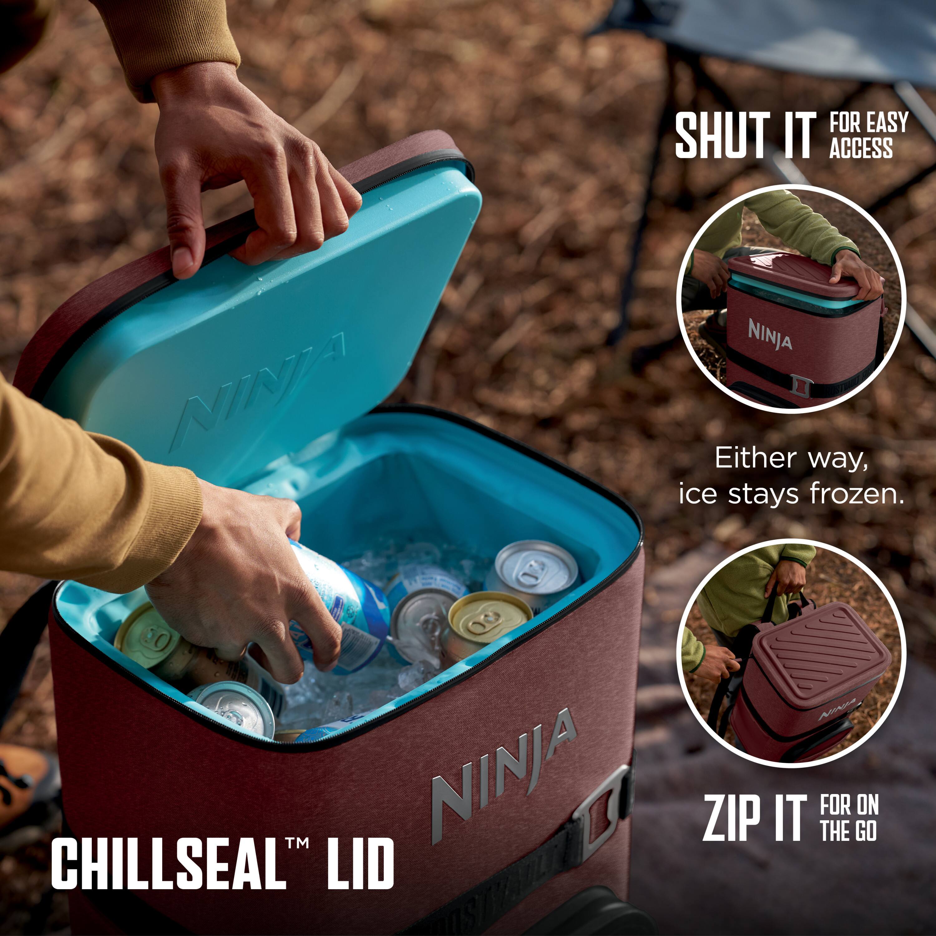 FOR EASY ACCESS  
SHUT IT  
Either way, ice stays frozen.  

CHILLSEAL™ LID  

ZIP IT  
FOR ON THE GO