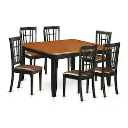 East West Furniture - 7 PC Dining room set-Dining Table and 6 Wooden Dining Chairs - Black & Cherry