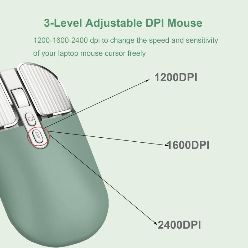 3-Level Adjustable DPI Mouse  
1200-1600-2400 dpi to change the speed and sensitivity of your laptop mouse cursor freely  
1200DPI  
1600DPI  
2400DPI