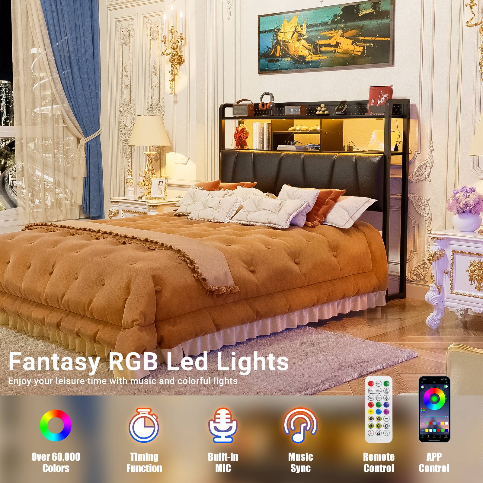 Fantasy RGB Led Lights  
Enjoy your leisure time with music and colorful lights  

- Over 60,000 Colors  
- Timing Function  
- Built-in MIC  
- Music Sync  
- Remote Control  
- APP Control