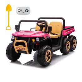 GARVEE - 24V 2-Seater Ride-On Dump Truck for Kids, 6 Wheels 4WD Electric UTV, 3 Speeds, Remote Control, Dump Bed - Pink