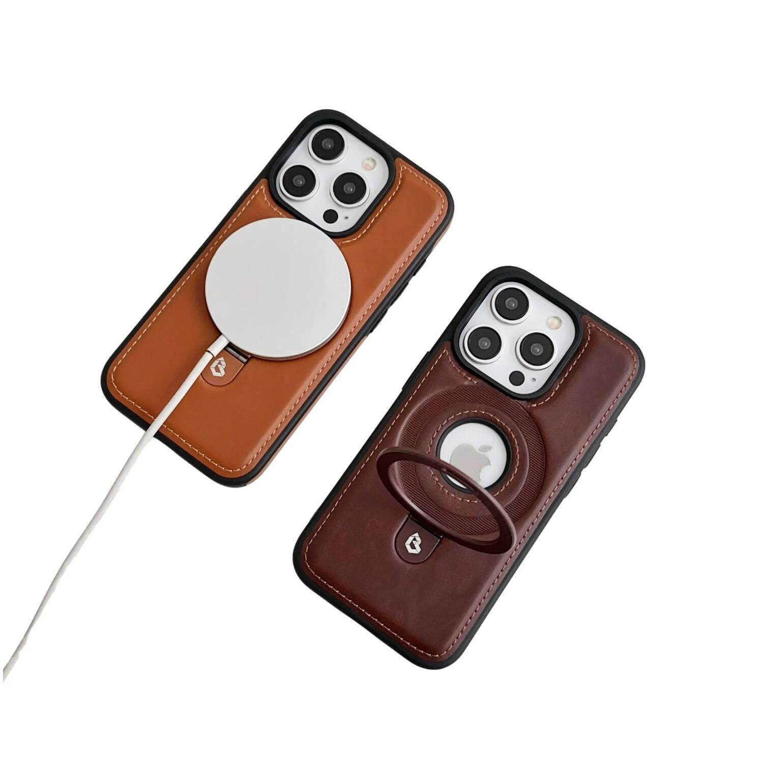 Back. Stock Preferred - Luxury PU Leather Case with Invisible Ring Stand iPhone 17 Pro Max Coffee - Coffee.