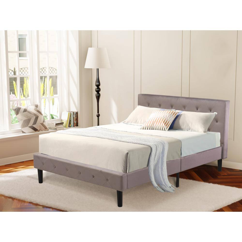 Alt View 2. East West Furniture - NLF-14-F Nolan Platform Bed - Button Tufted Brown Taupe Velvet Fabric Padded Headboard & Footboard - Black.