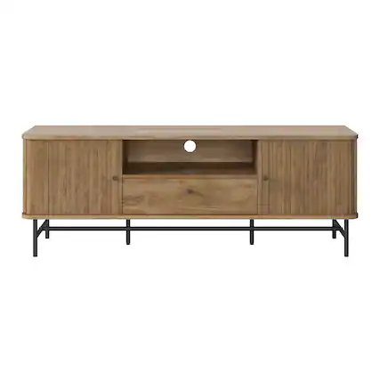 Front. CorLiving - Hikari Collection Media Console TV Stand with Cabinets for Most TV's up to 75" - Light Wood.