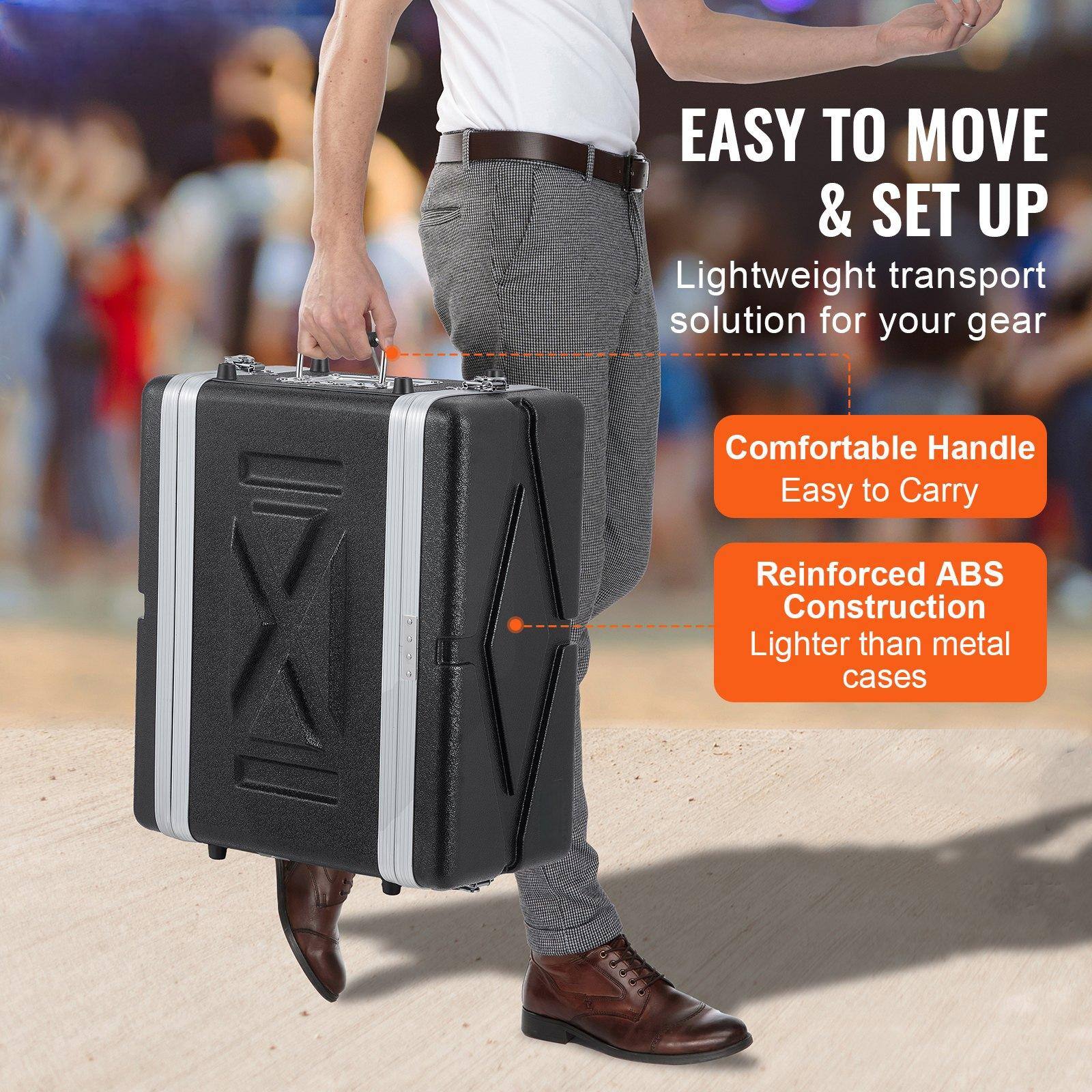 EASY TO MOVE & SET UP  
Lightweight transport solution for your gear  

Comfortable Handle  
Easy to Carry  

Reinforced ABS Construction  
Lighter than metal cases