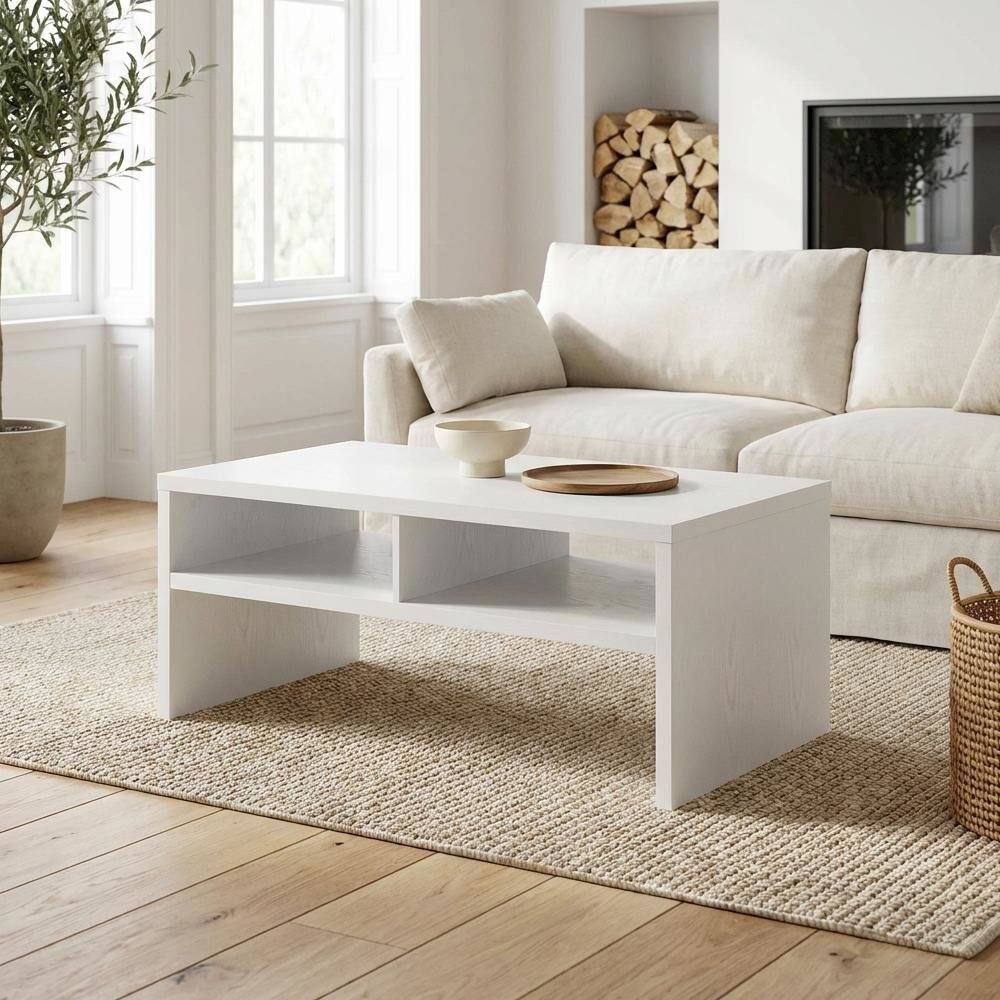 Back. FurniFact - White Honeycomb Coffee Table with Shelves and Deluxe Storage Space - White.