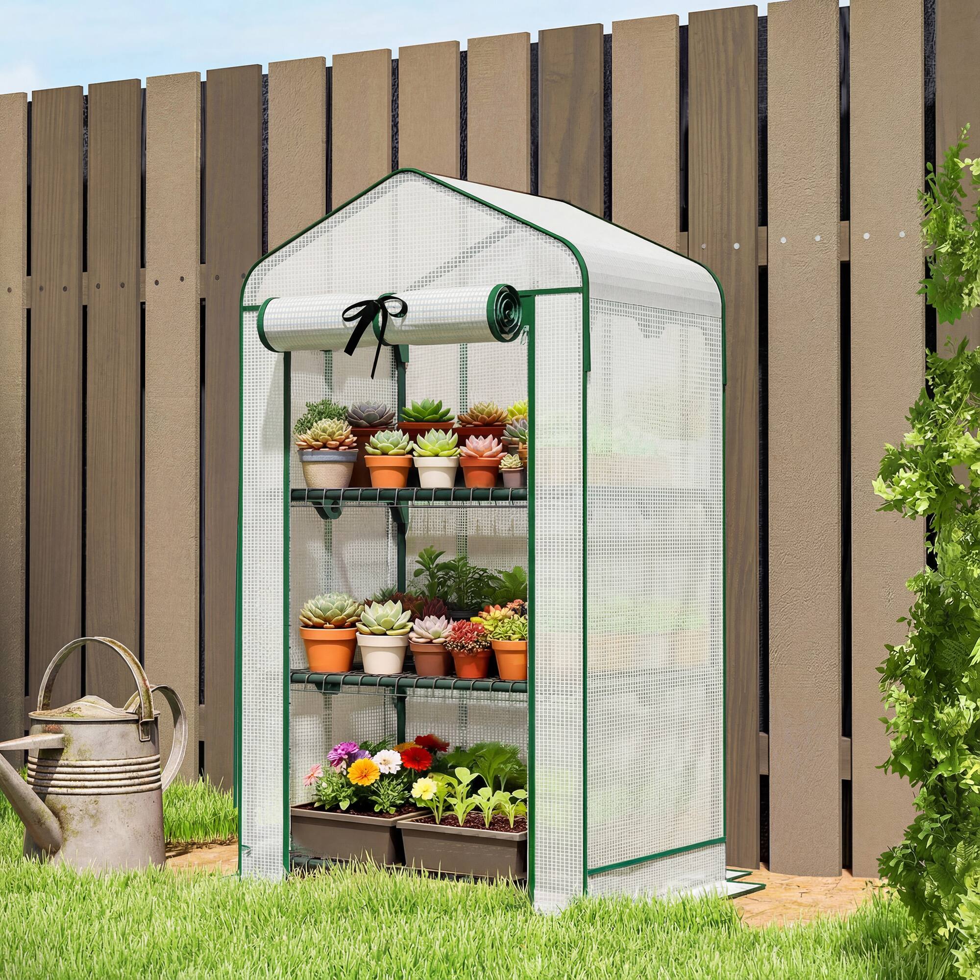 Alt View 1. Outsunny - Greenhouse with Screen Roof, Portable Small Greenhouse with Roll-Up Zipper Door.