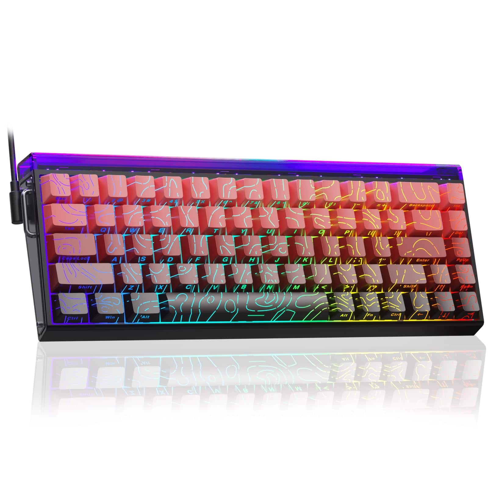 Stamp n Camp - 68 He 60% Gaming Wired Hall Effect Magnetic With 8k Hz Polling Rate Side Printed Pbt Keycaps Rgb Backlit Light Box - Black&Red