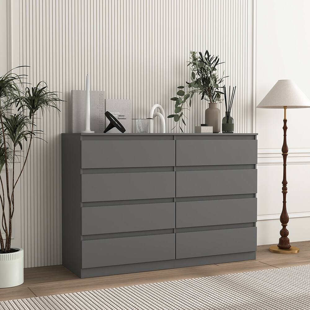 Angle. Spaco - 8 Drawers Storage Dresser, Modern Handle-Free Design for Bedroom, Closet and Living Room, Euro Slide Wood Chest - Grey.