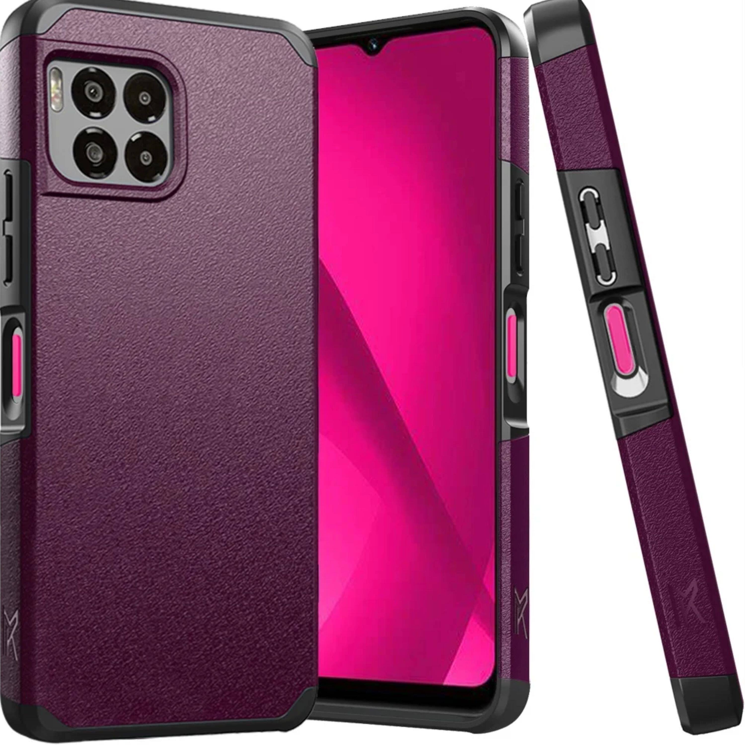 Angle. Kitcheniva - Dual Layers Rugged Cover With Tempered Glass For REVVL 7 Pro 5G Dark Purple - Dark Purple.