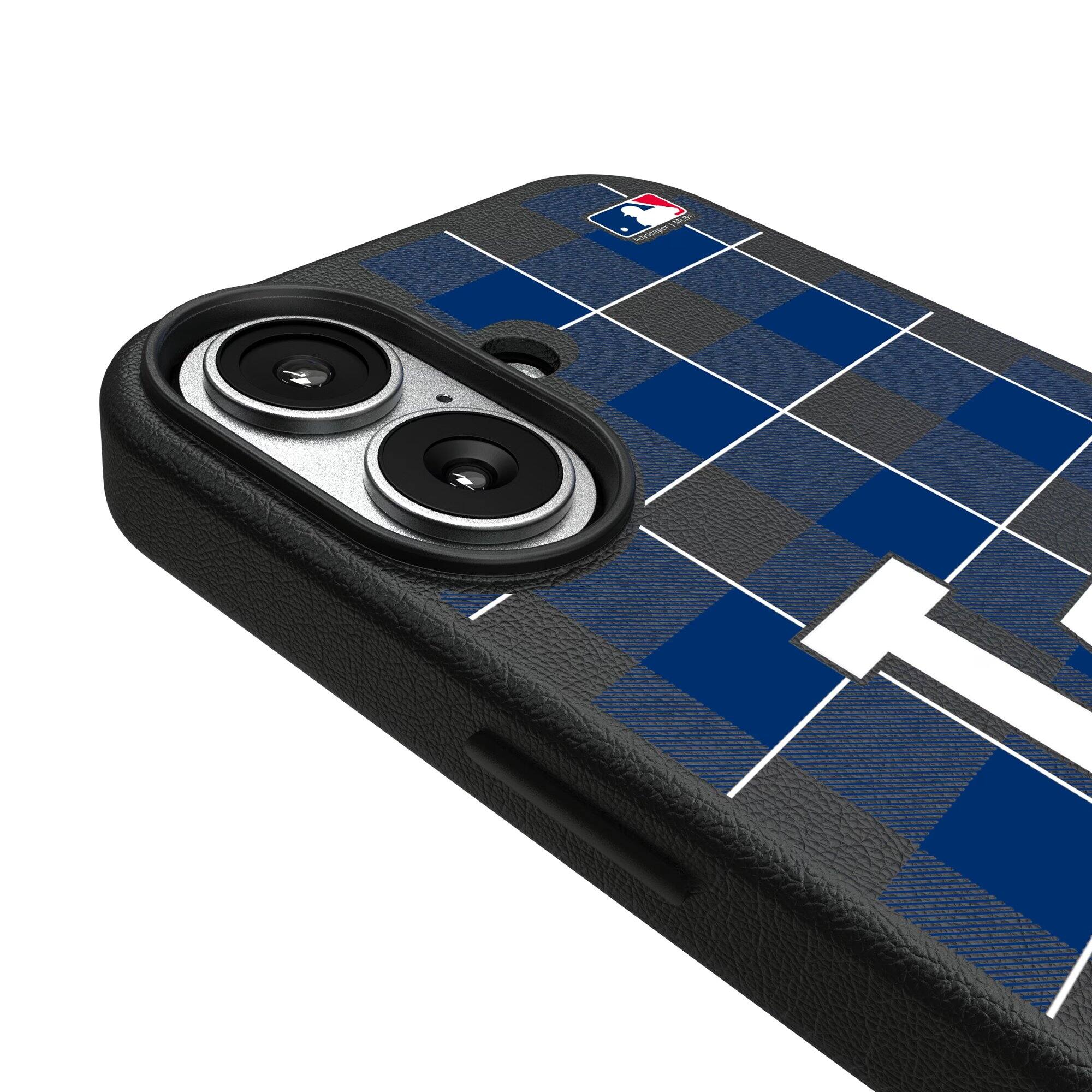 Alt View 2. Keyscaper - Los Angeles Dodgers Plaid Magnetic Bump iPhone Case - 15 - Black.