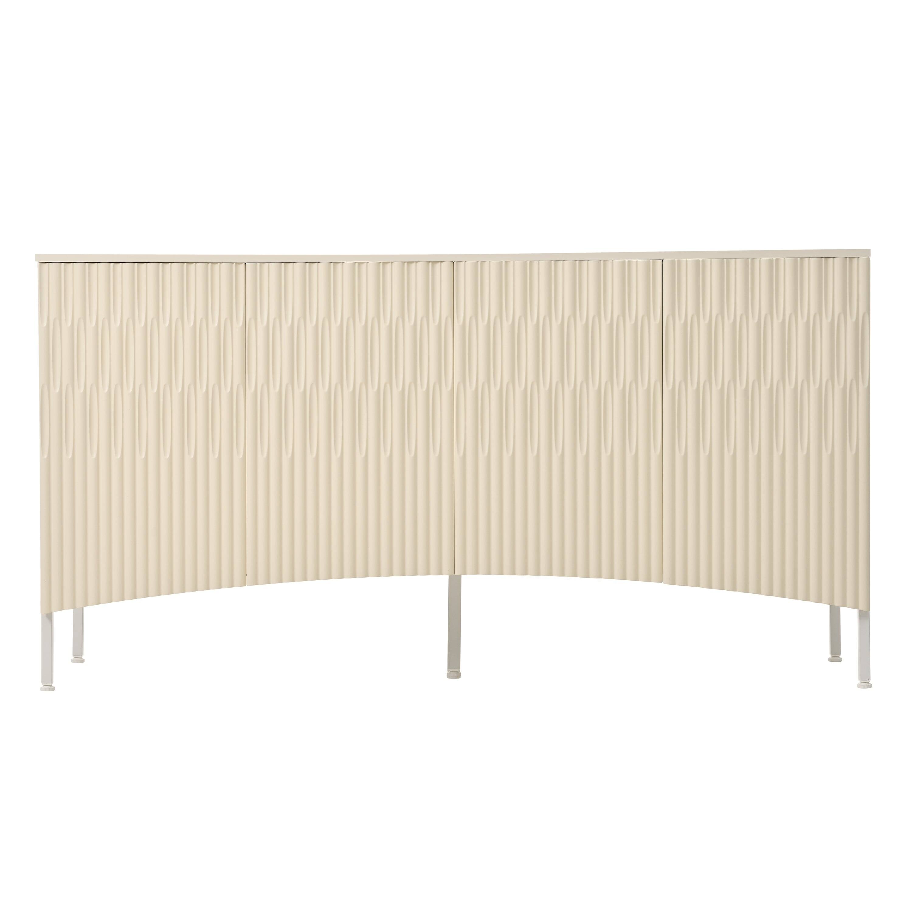 Front. Boyel Living - Elegant 4-Door Sideboard with Curved Doors and Metal Legs - Beige.
