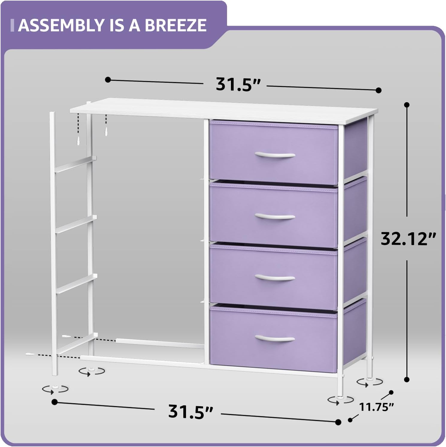 ASSEMBLY IS A BREEZE

31.5"  
32.12"  
31.5"  
11.75"