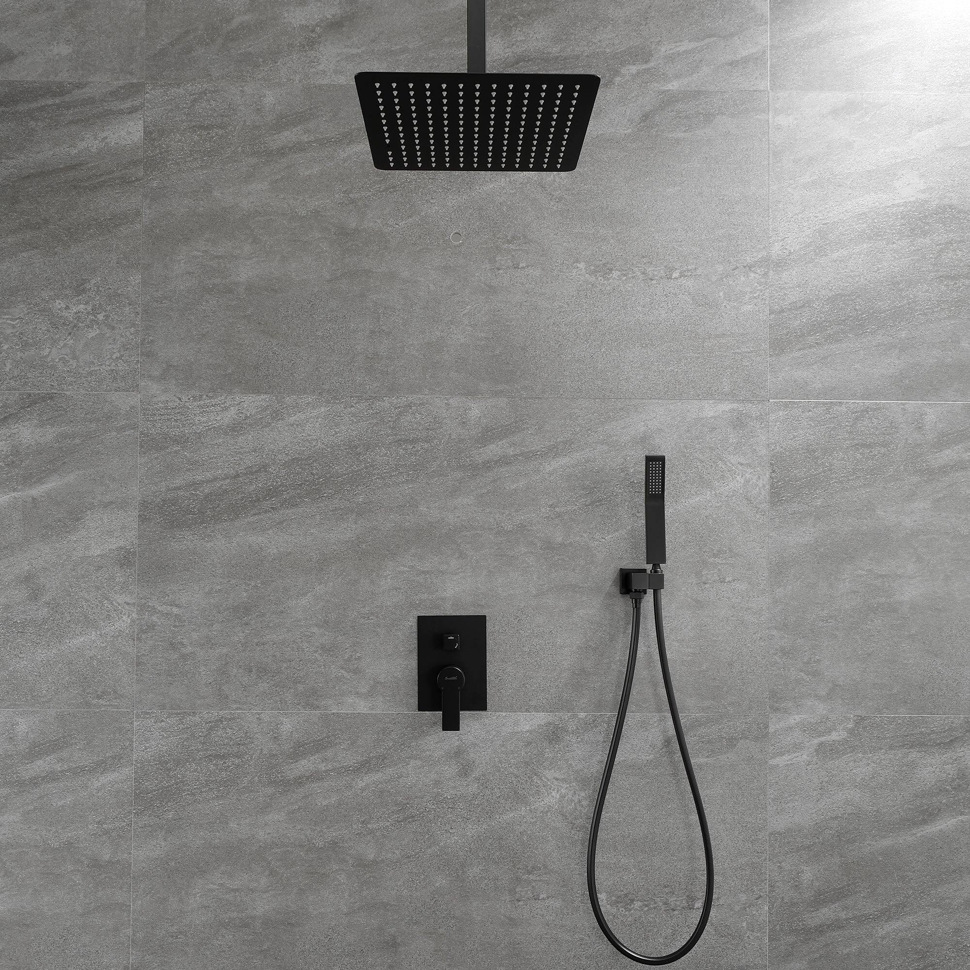 Back. Boyel Living - 1-Spray Patterns with 2.5 GPM 12 in. Ceiling Mount Dual Shower Heads with Pressure Balance Valve in Matte Black - Matte Black.