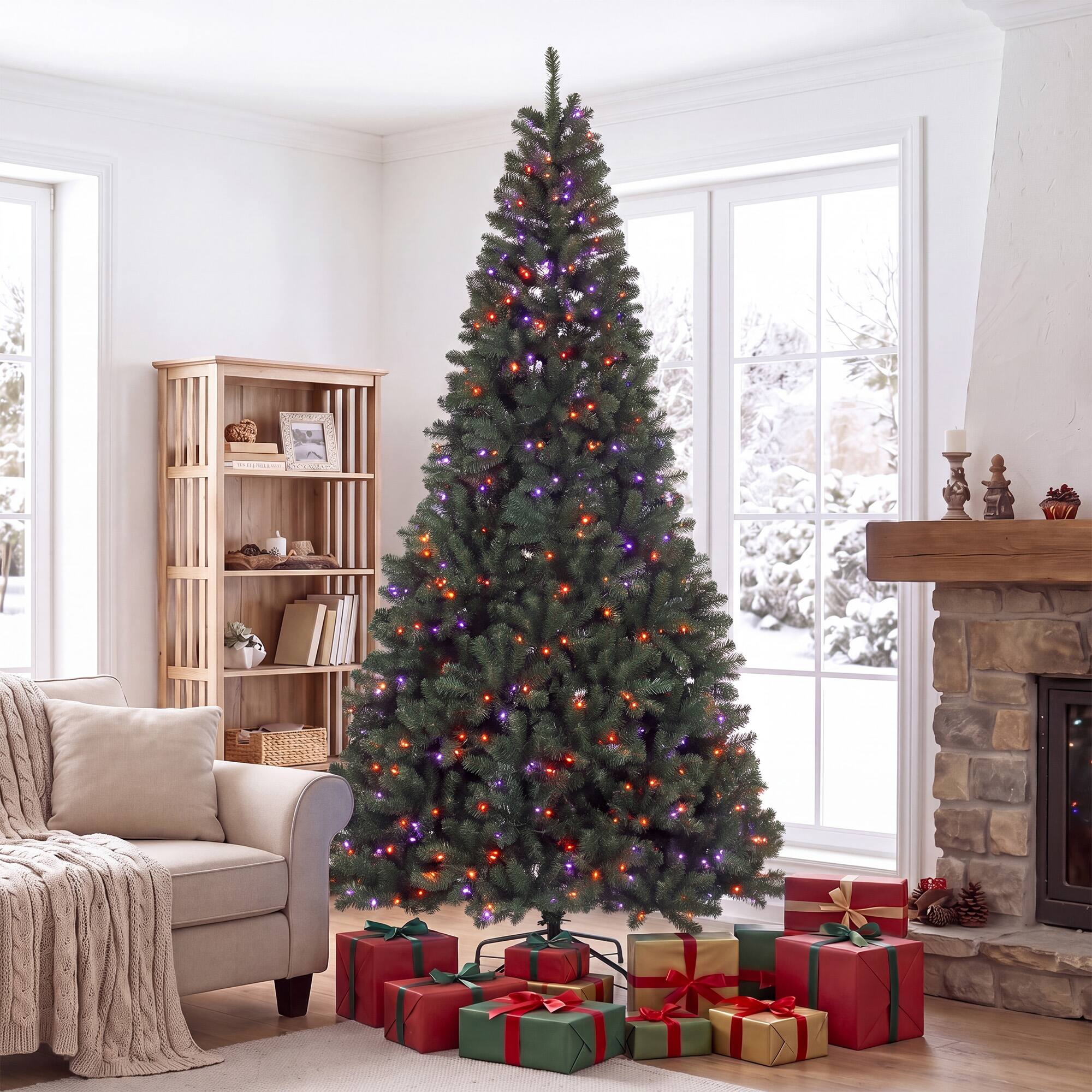 Alt View 8. Homcom - Prelit Christmas Tree with RGB Dynamic LEDs, Remote Control, Daily Timer, Hinged Xmas Tree - Green.