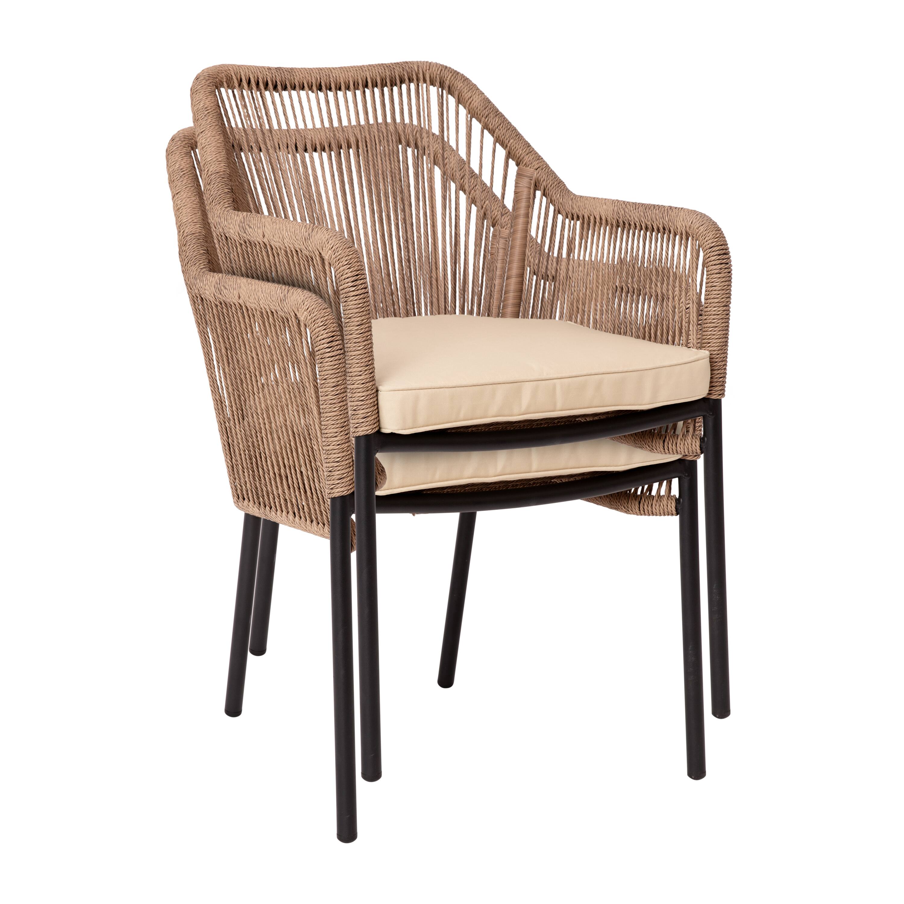 Alt View 10. Emma + Oliver - Talmadge Woven All-Weather Outdoor Two-Piece Club Chair Set with Coordinating Cushions for Porch, Backyard and Patio - Ivory Cushion/Natural Frame.