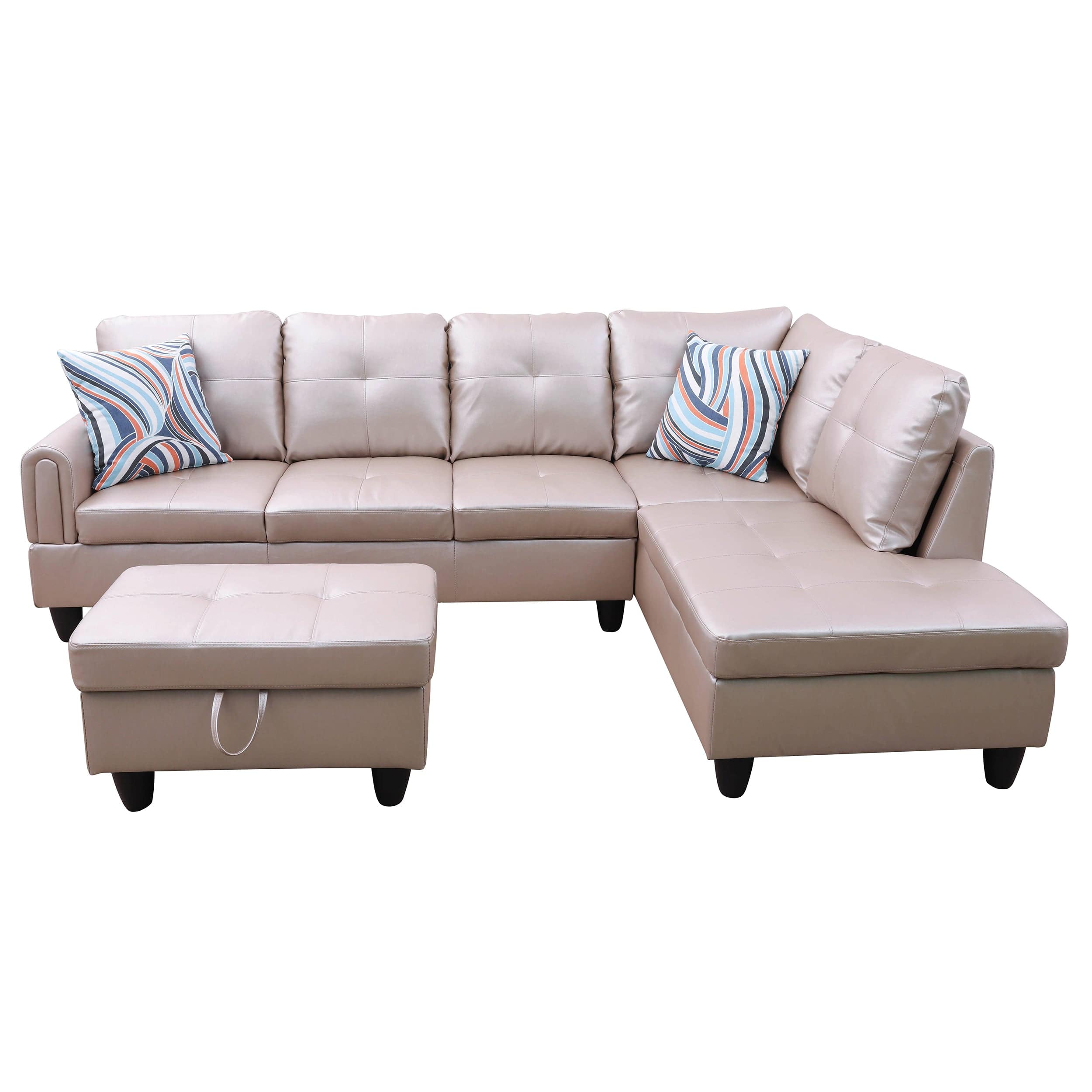Boyel Living - Premium Semi PU Upholstered Sofa Solid Wood Frame Double Spring with Right Chaise Lounge - Taupe
