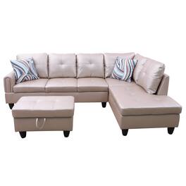 Boyel Living - Premium Semi PU Upholstered Sofa Solid Wood Frame Double Spring with Right Chaise Lounge - Taupe