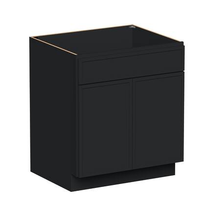 Front. Boyel Living - 30-in W x 34.5-in H x 24-in D Shaker RTA Kitchen Sink Base Cabinet with Soft-Close - Black.