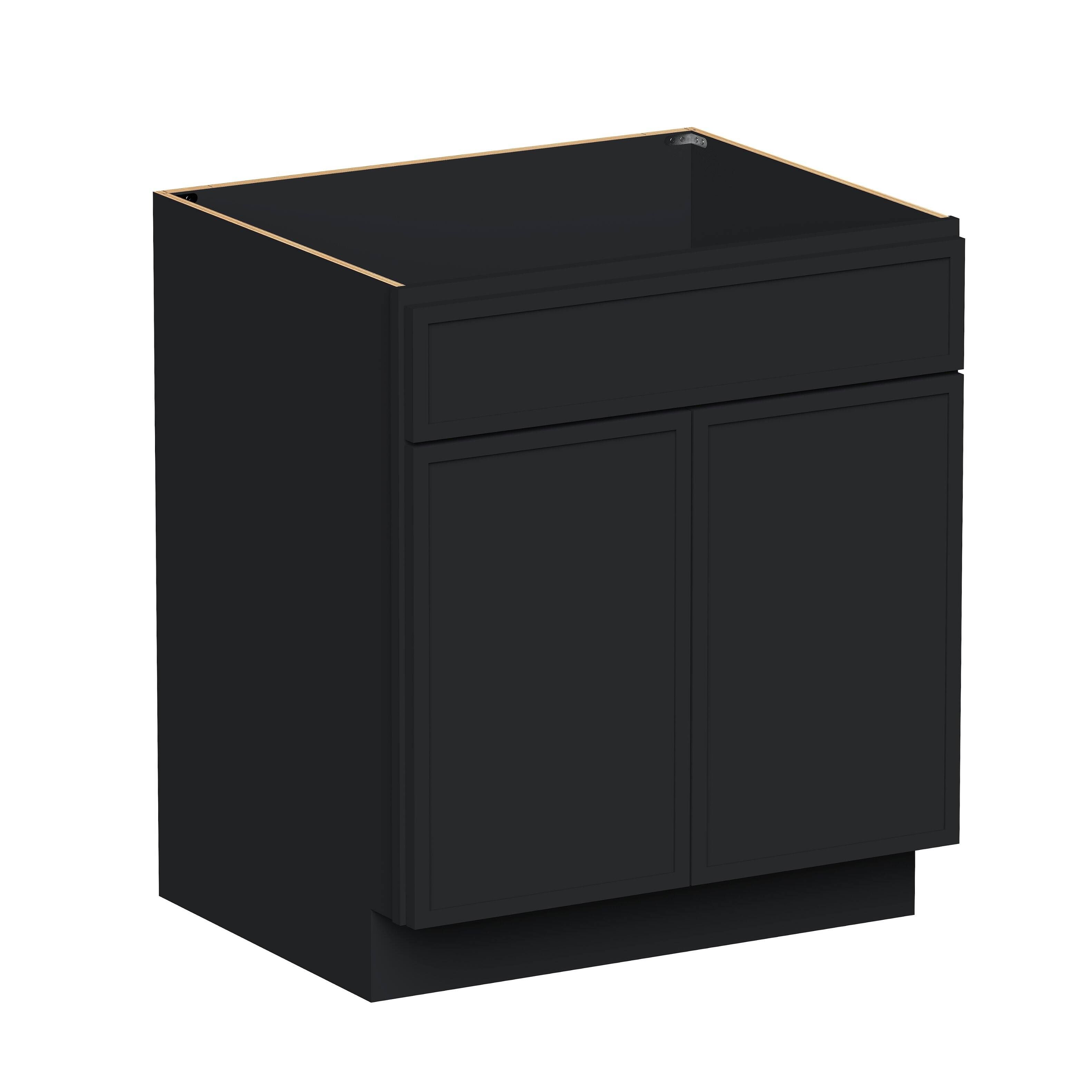 Front. Boyel Living - 30-in W x 34.5-in H x 24-in D Shaker RTA Kitchen Sink Base Cabinet with Soft-Close - Black.