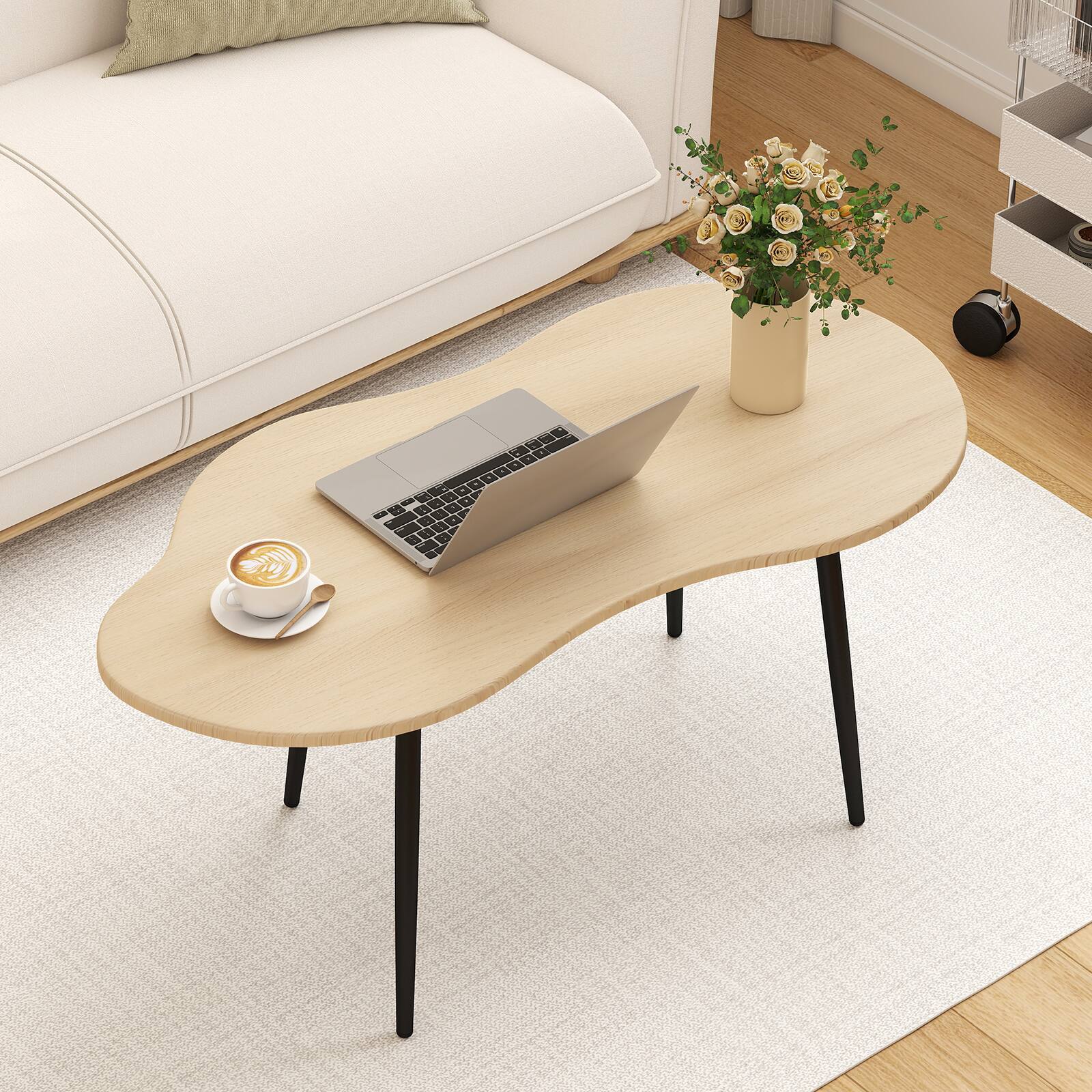Alt View 1. Gymax - Gymax Cloud Shape Coffee TableIrregular Center Table w/ Metal FrameWooden Table Natural - Yellow.