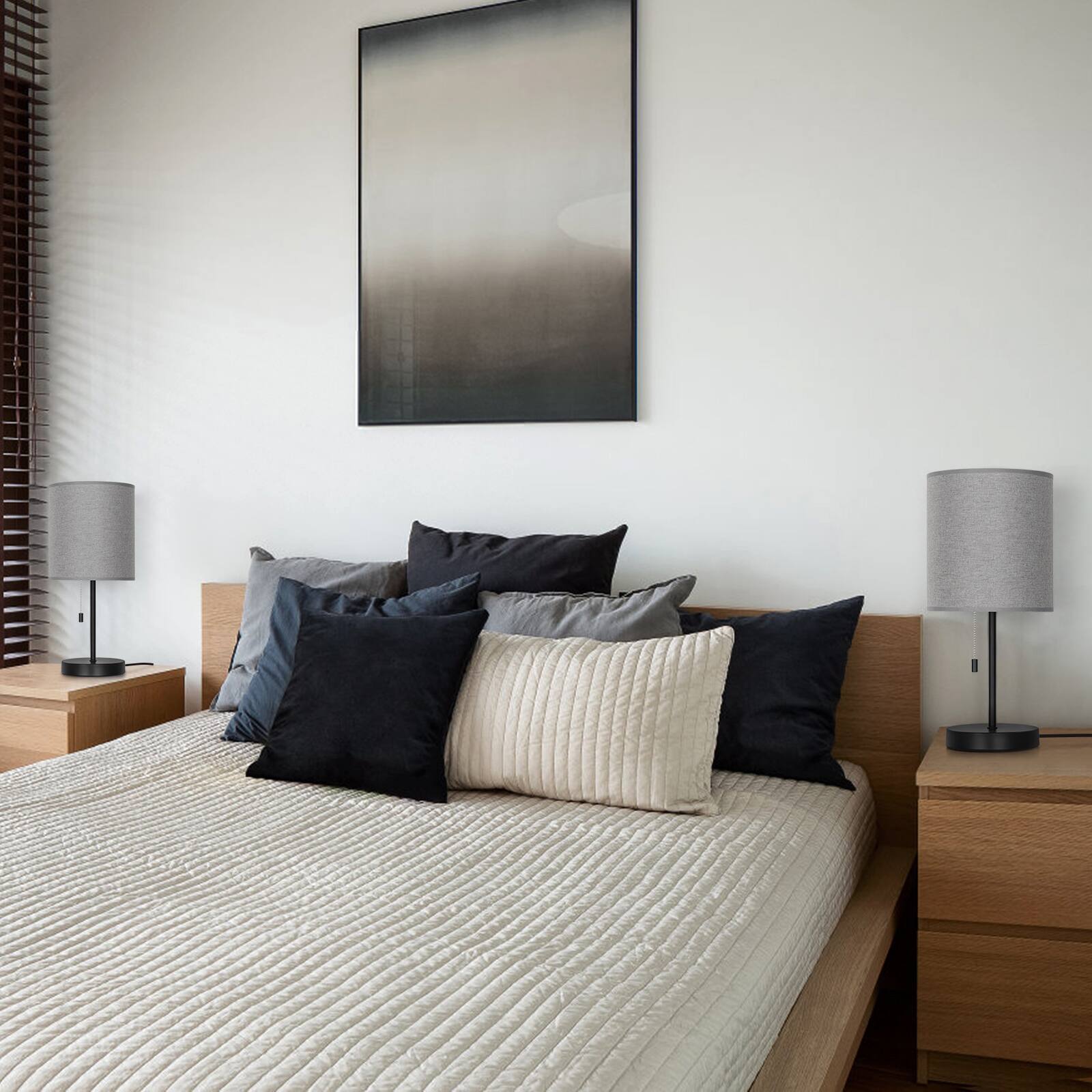 Alt View 2. Oumilen - Set of 2 Modern Desk Lamps Pull Chain Nightstand Table Lamp Beside Lamp Bedroom.