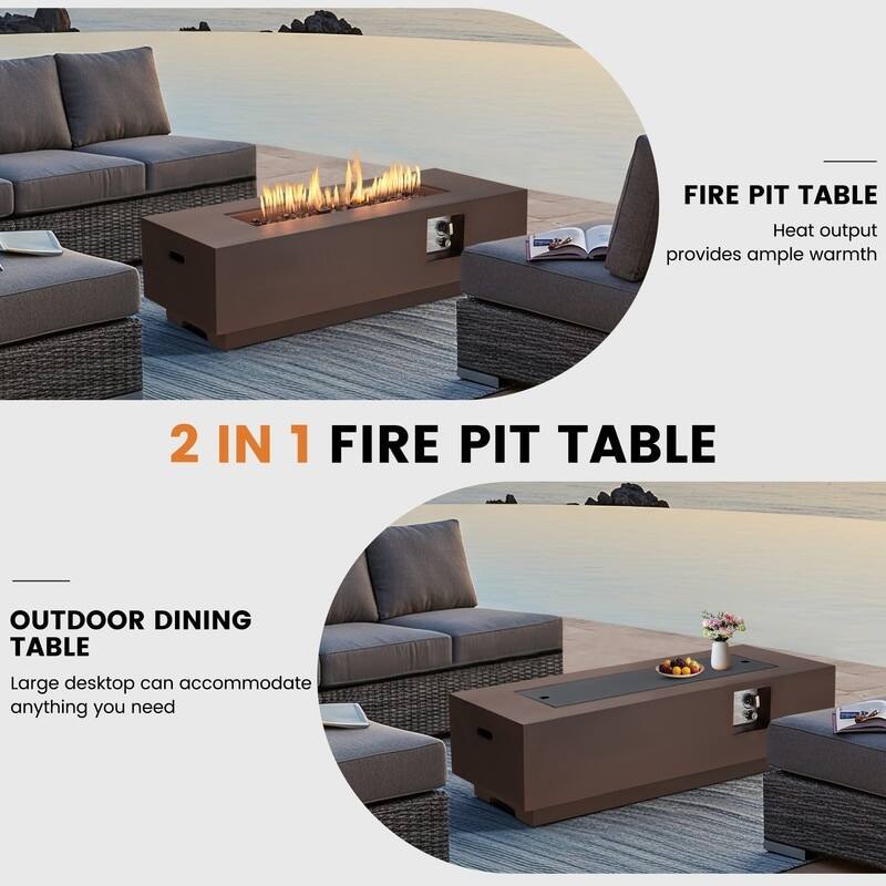 FIRE PIT TABLE  
Heat output provides ample warmth  

2 IN 1 FIRE PIT TABLE  
OUTDOOR DINING TABLE  
Large desktop can accommodate anything you need