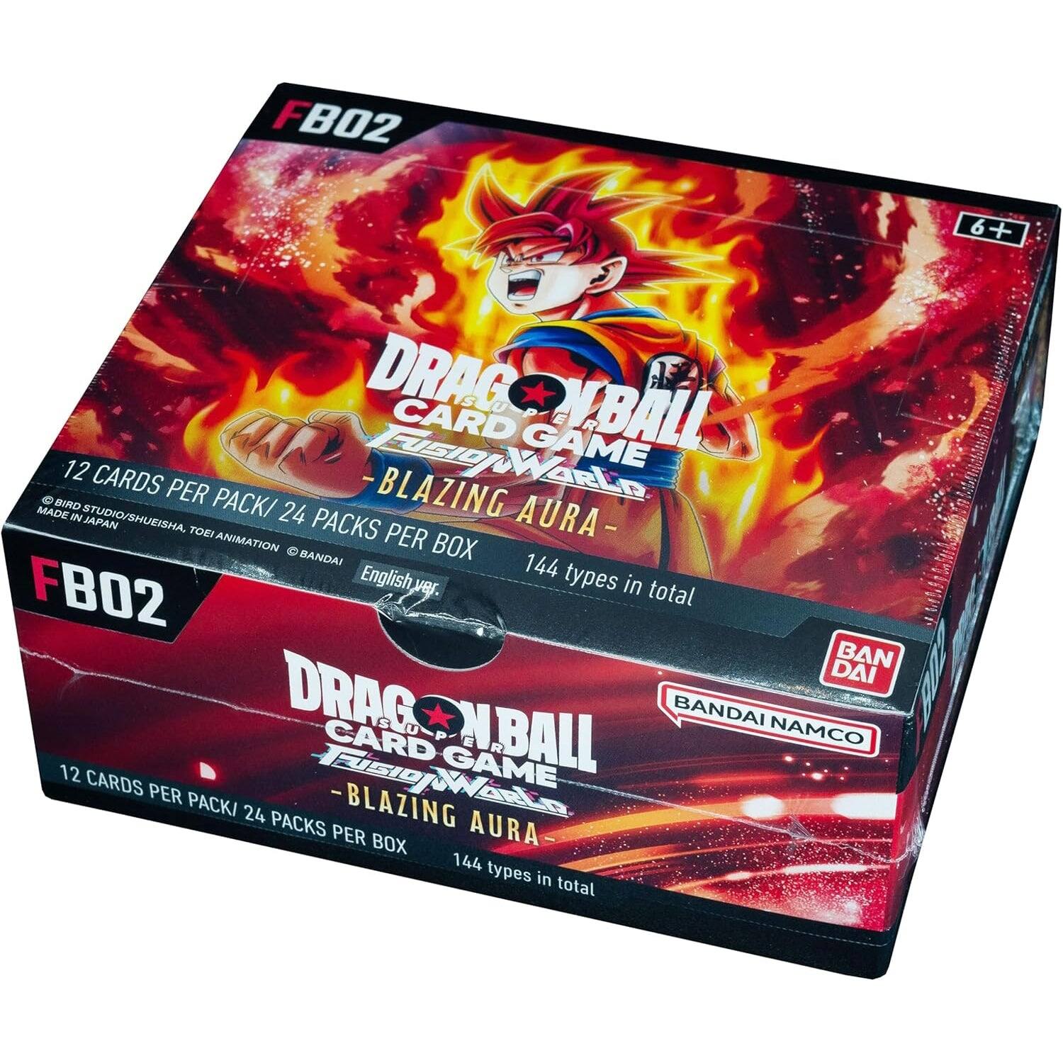FBO2 6+ DRAGON BALL CARD GAME - BLAZING AURA  
12 CARDS PER PACK / 24 PACKS PER BOX  
144 types in total  
BANDAI NAMCO  
BIRD STUDIO / SHUEISHA, TOEI ANIMATION © BANDAI  
MADE IN JAPAN