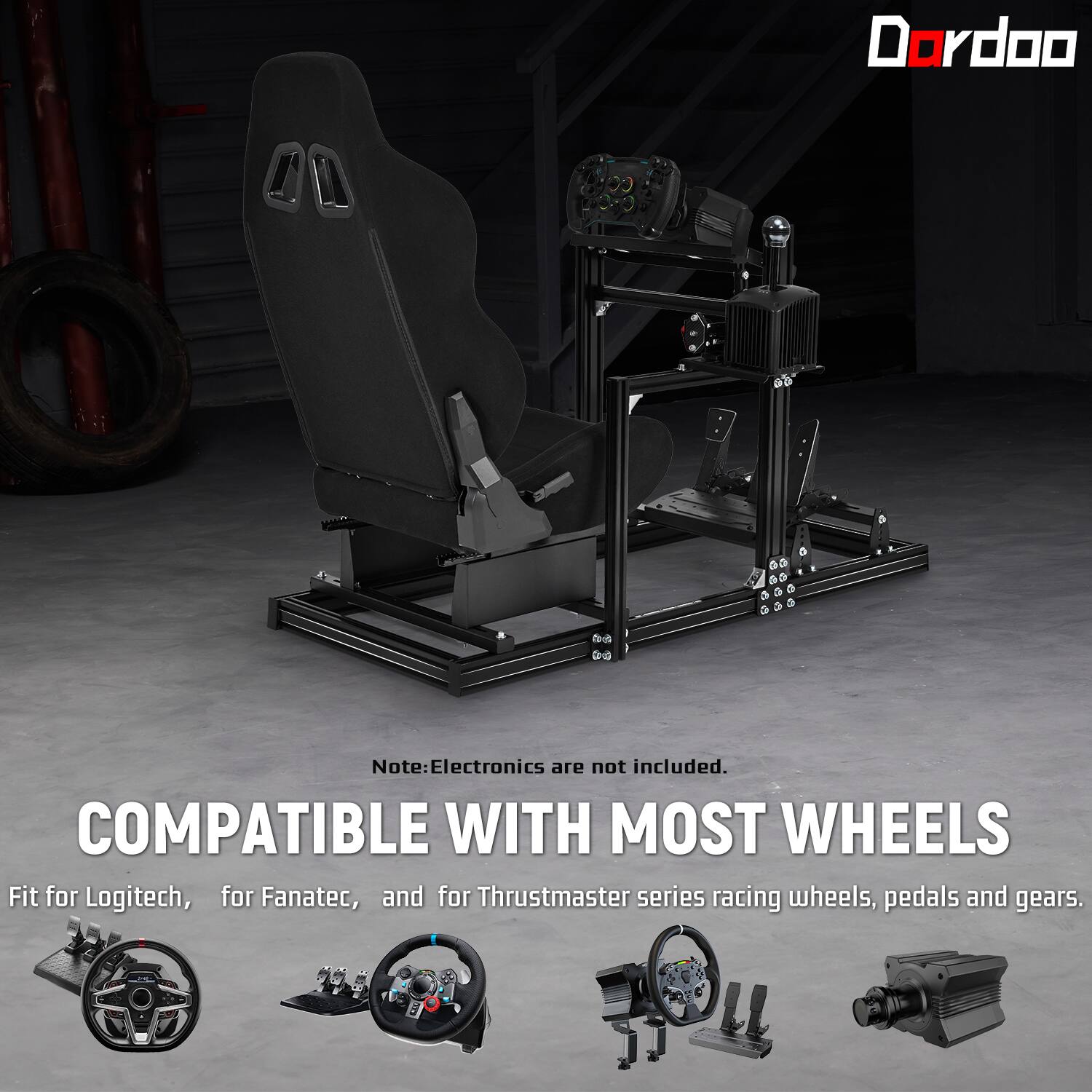 Dordoo

Note: Electronics are not included. COMPATIBLE WITH MOST WHEELS Fit for Logitech, for Fanatec, and for Thrustmaster series racing wheels, pedals and gears.