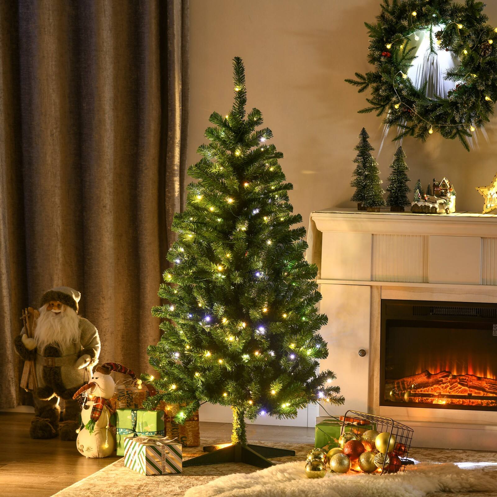 Alt View 1. Ecooso - 5ft Tall Prelit Artificial Christmas Tree Holiday Décor，365 Branches, 152 Warm White or Colorful LED Lights, Auto Open - Green.