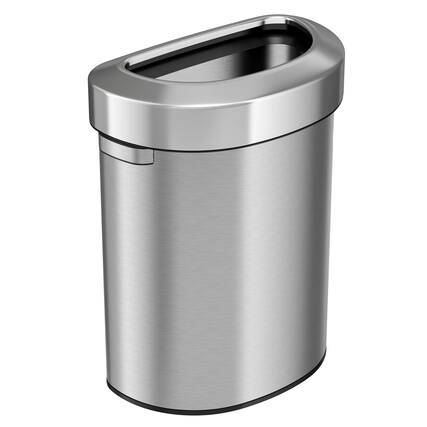 Front. HLS Commercial - Open Top Trash Can, Half-Round, 18 gal, Plastic/Stainless Steel, Silver.