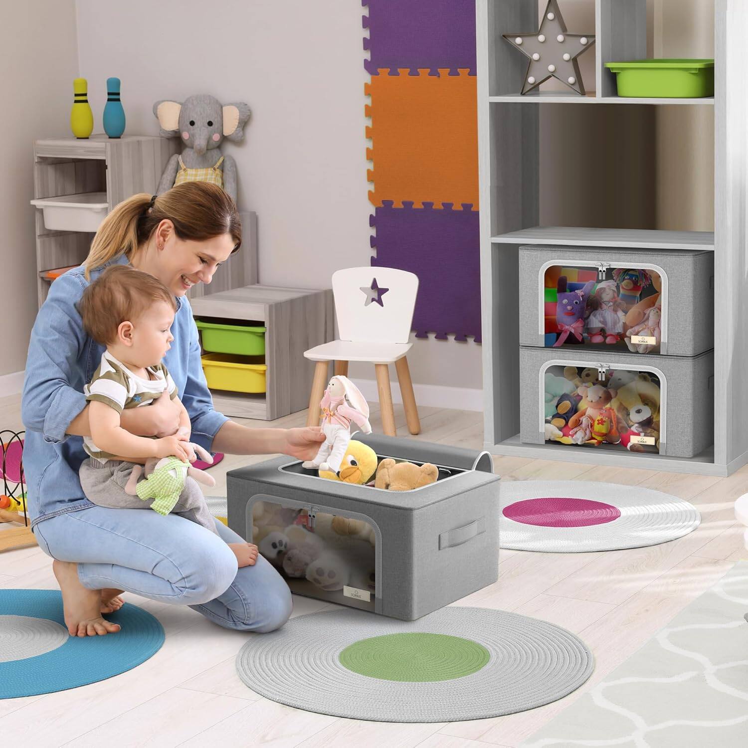 Alt View 5. Sorbus - Sorbus Storage Bins with Metal Frame - Stackable & Foldable Clothes Organizer Bags - Oxford Fabric Storage Containers  - Gray.