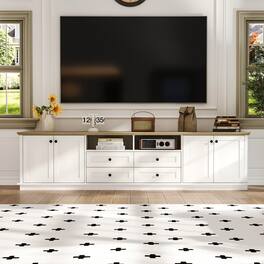 Famapy - Modern TV Stand with Storage Hutch, 66.9" Wide Entertainment Center with 4 Drawers, Open Shelves and Side Cabinets - White