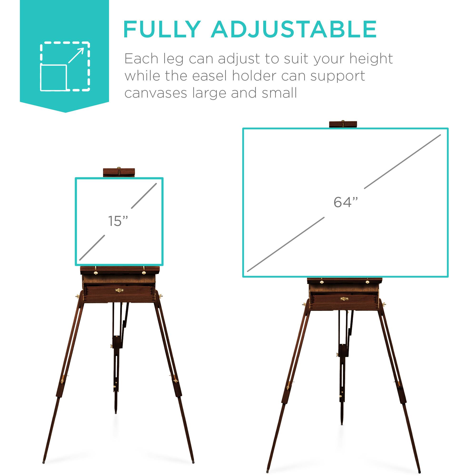 FULLY ADJUSTABLE  
Each leg can adjust to suit your height while the easel holder can support canvases large and small  
15" 64"