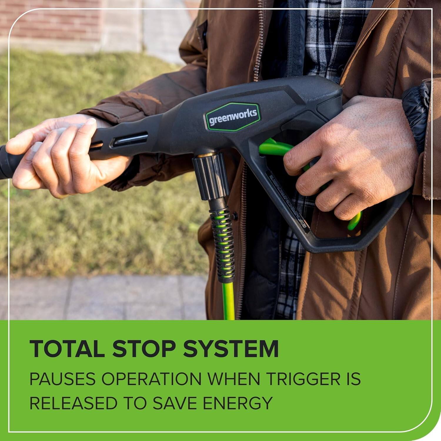 TOTAL STOP SYSTEM  
PAUSES OPERATION WHEN TRIGGER IS RELEASED TO SAVE ENERGY