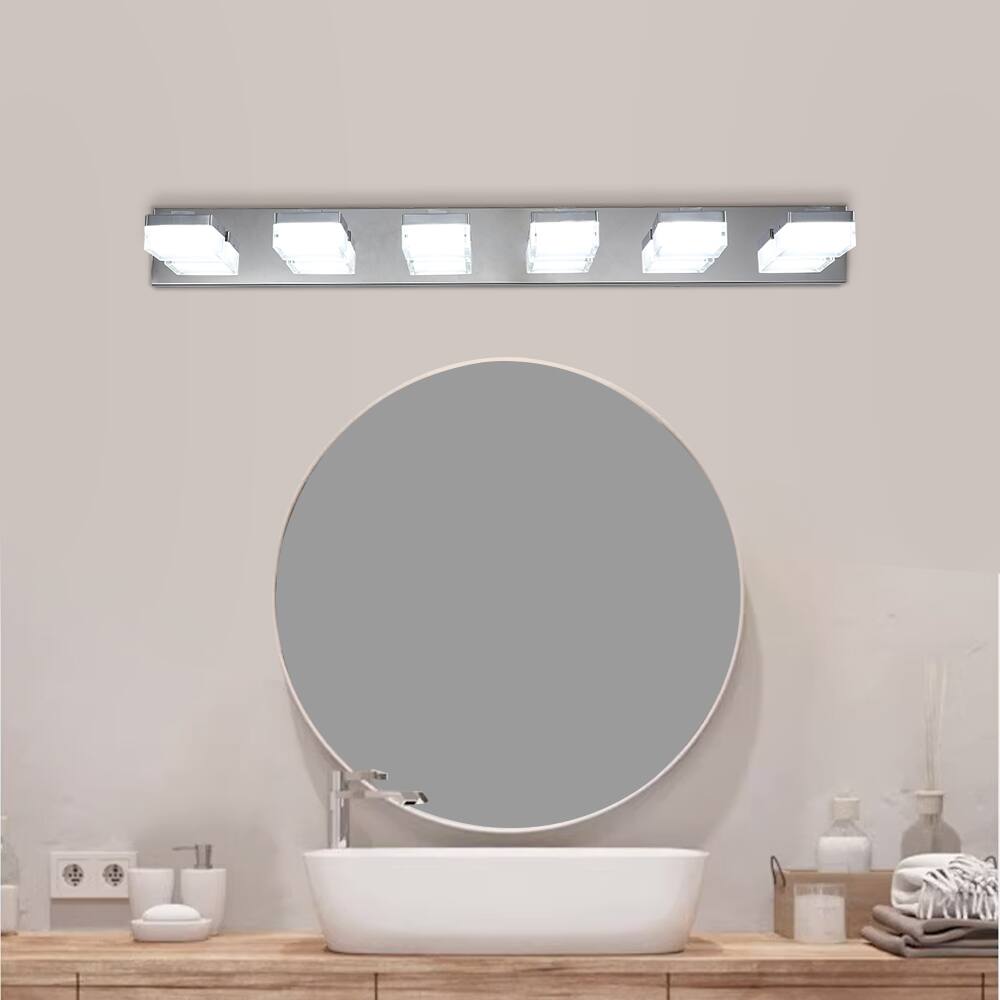 Alt View 4. Akoasm - Modern 6-Light Chrome LED Vanity Mirror Light – Anti-Fog Bathroom Fixture for Makeup and Mirror Lighting.