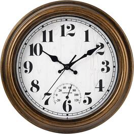 Dazzed Corner - 12 Inch Wall Clock with Thermometer, Silent Non-Ticking Battery Operated Wall Clock - Bronze