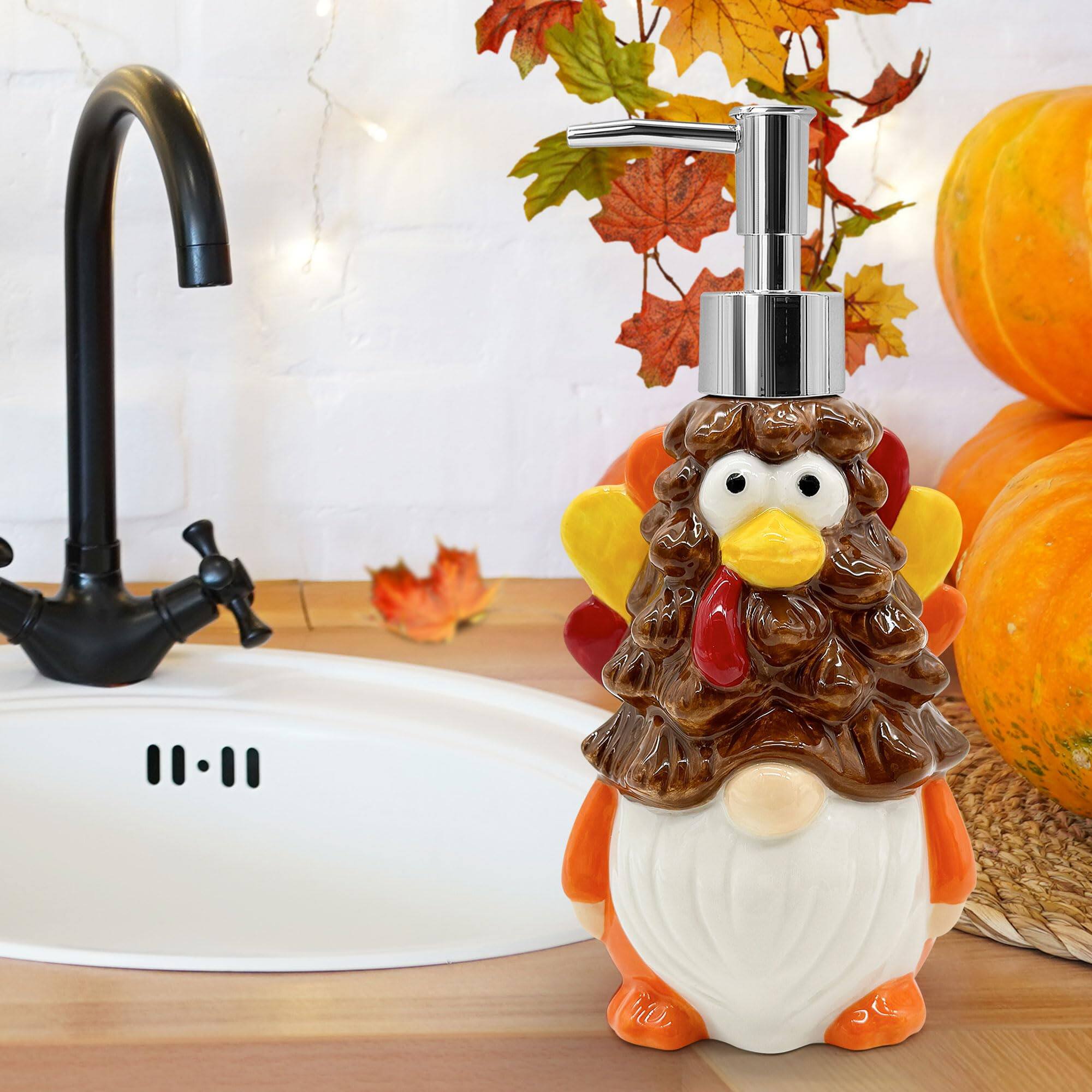 Alt View 2. Dapper Styles - Thanksgiving Decorations Indoor Kitchen Bathroom Soap Dispenser Turkey Ceramic For Home Decor Refillable Lo... - Fall Gnome.