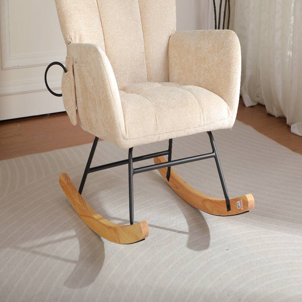 Alt View 8. Loheer - Loheer Modern Maternity Nursery Rocking Chair, Chenille Upholstered High Back Glider with Airbag Lumbar Support, Beige - Beige.