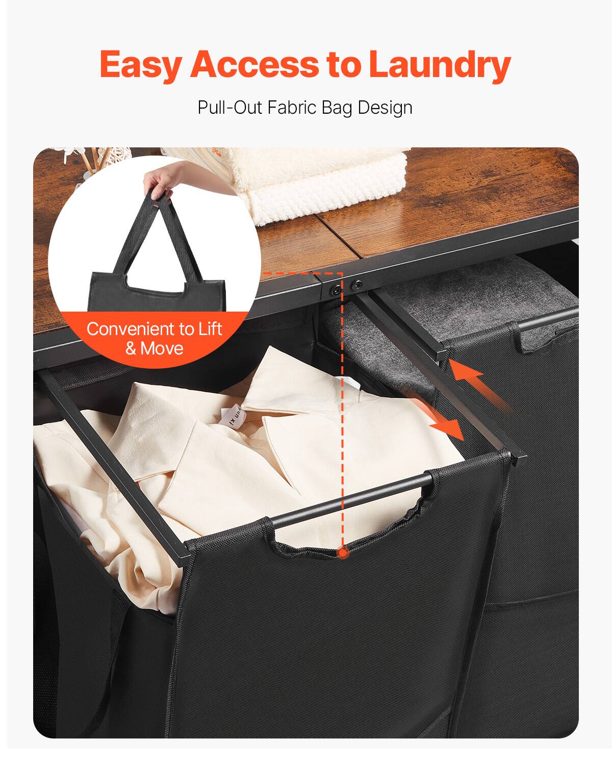 Easy Access to Laundry  
Pull-Out Fabric Bag Design  
Convenient to Lift & Move