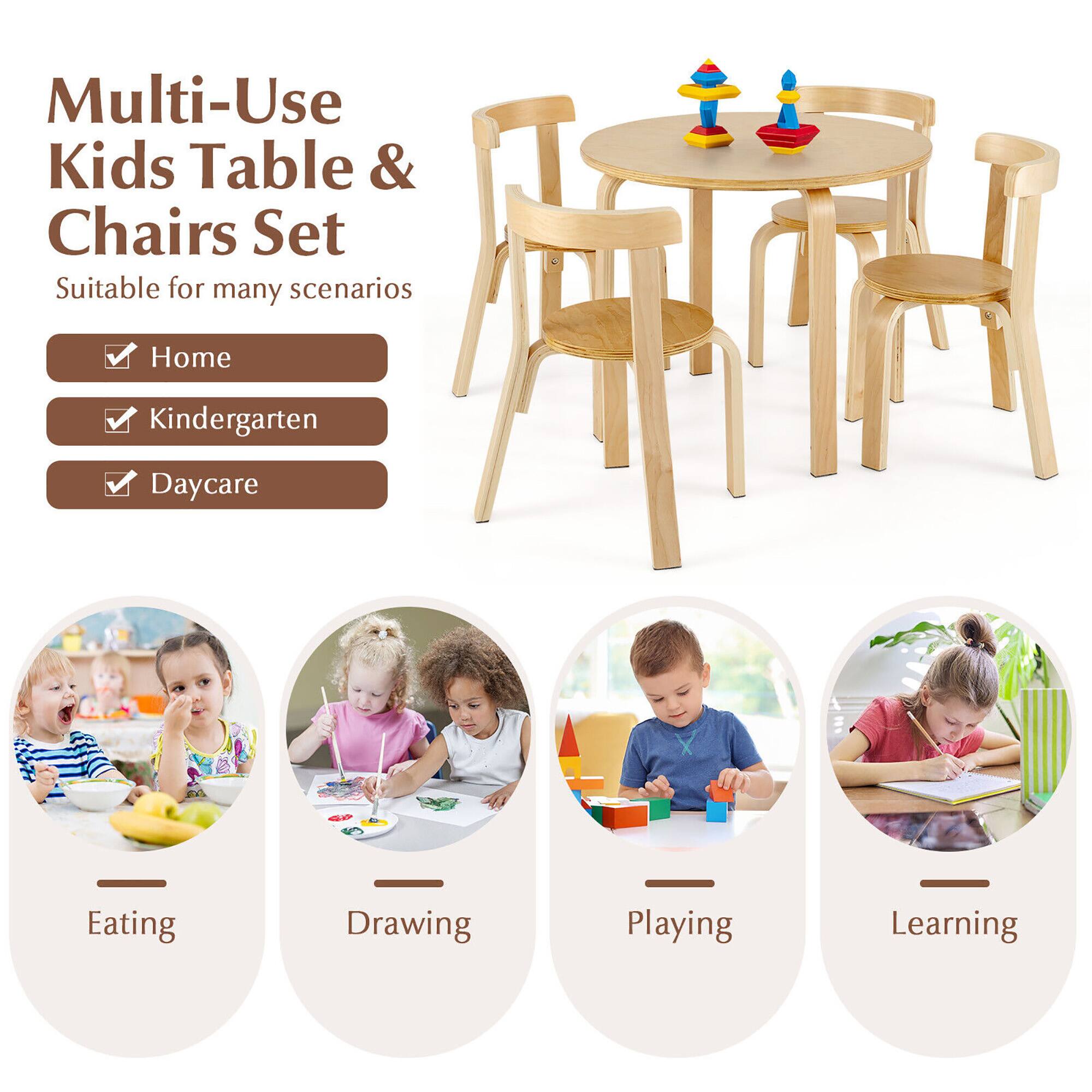 Multi-Use Kids Table & Chairs Set  
Suitable for many scenarios  
Home  
Kindergarten  
Daycare  

Eating  
Drawing  
Playing  
Learning