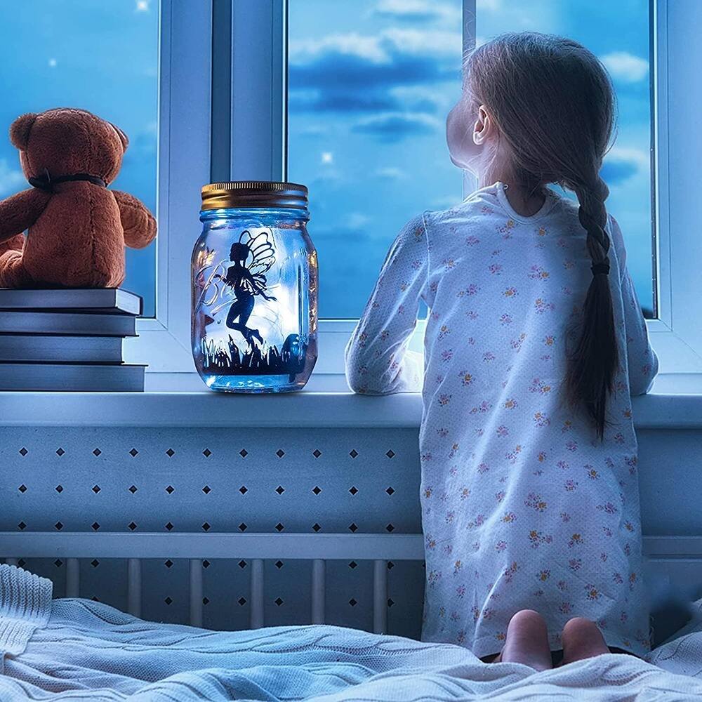 Alt View 1. RTMB - Eight Solar Fairy String Lid Lights with Fairy Star Firefly Jar Lids - Cold White.