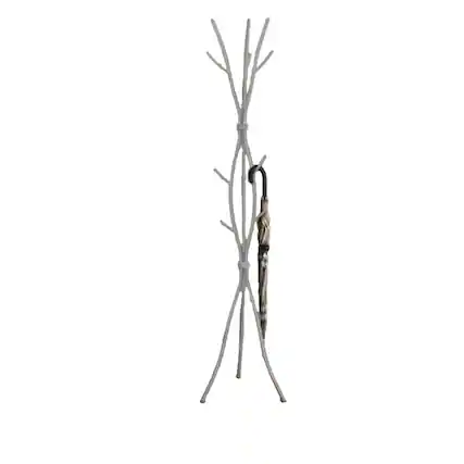 Front. ALEXOUN - Metal Branch Design Coat Rack, Hall Tree, Free Standing with 11 Hooks, Ideal for Entryway and Bedroom, 74" Height, - Silver.