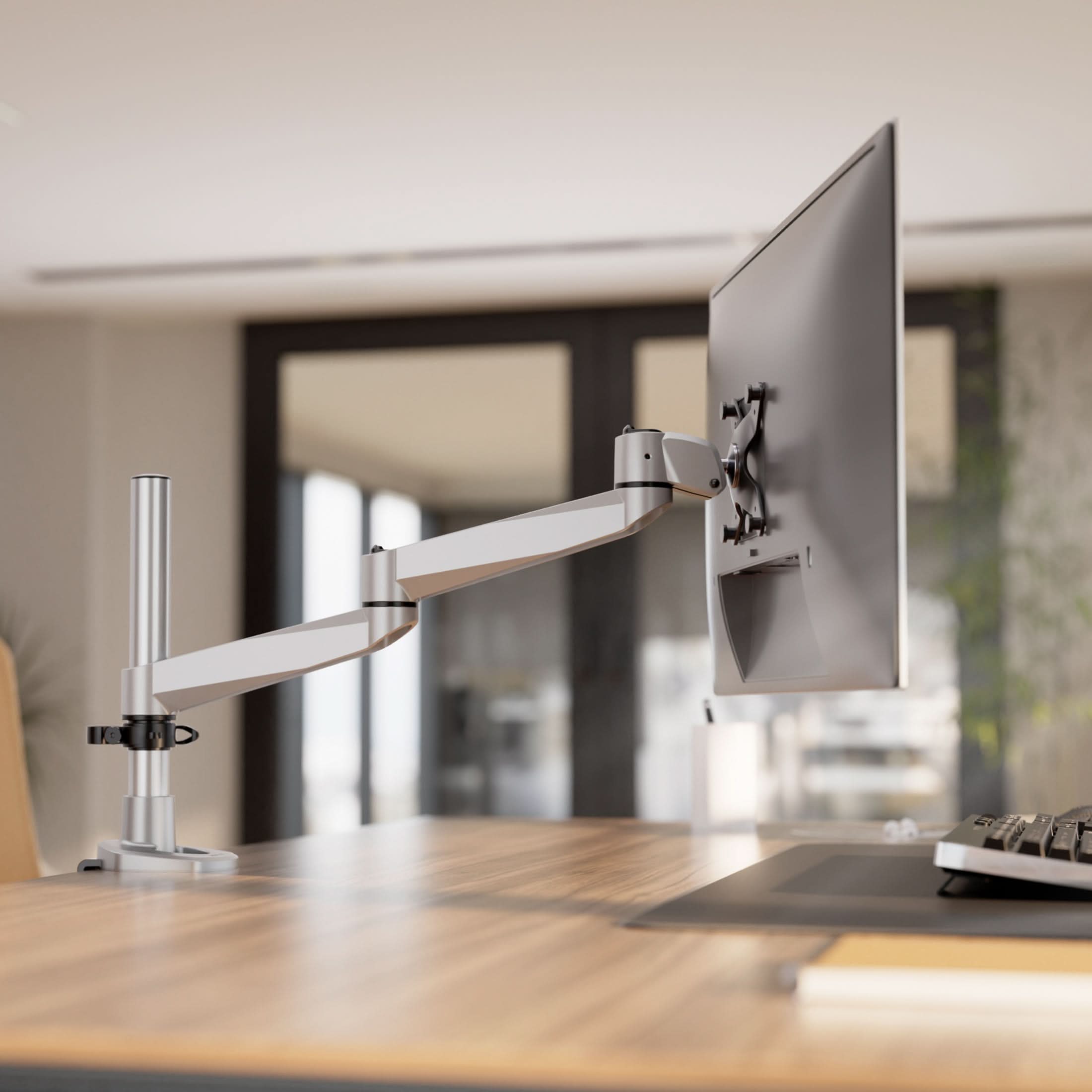 Back. Mount-It! - CLiX Series Full Motion Single Monitor Desk Mount Up to 34", Silver - Silver.