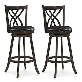 Costway - 29" Swivel Bar Stool Set of 2 with Rubber Wood Frame, Hollowed Backrest, Footrest - Dark Brown 29"